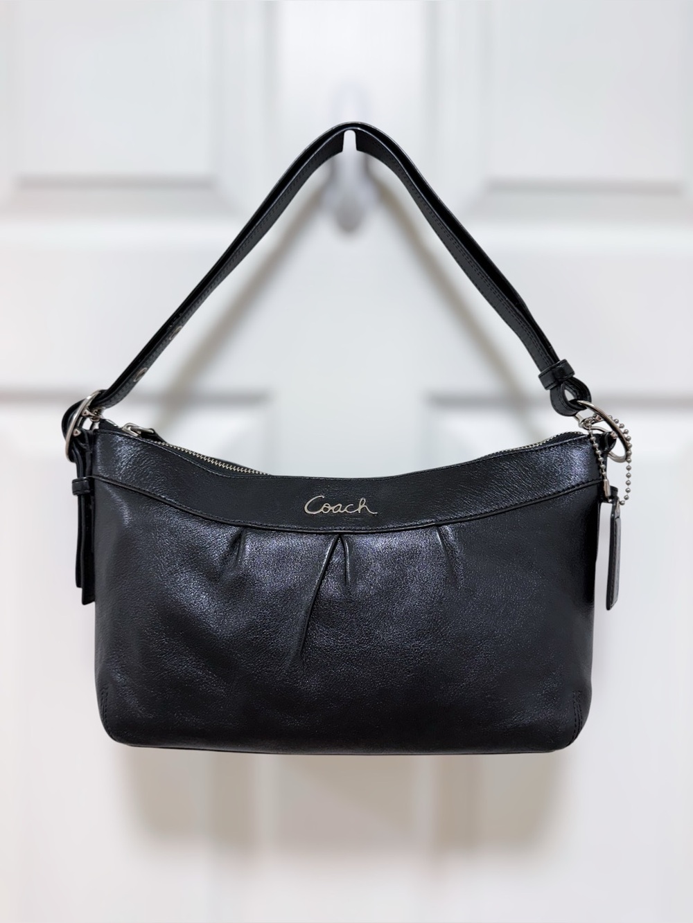 Coach Ashley Pleated Shoulder Bag Black Leather Amethyst Satin Y2K F15512